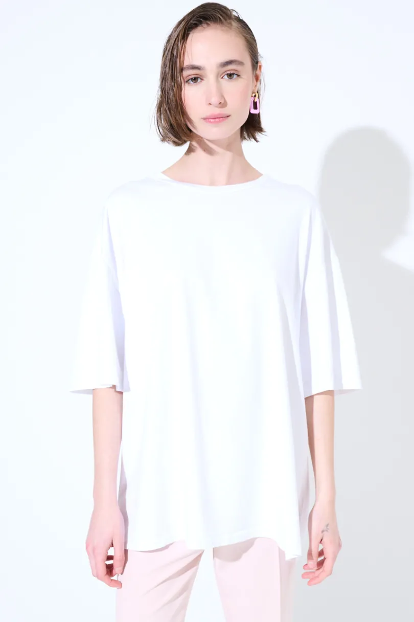 Discount KIKISIX T-SHIRT OVERSIZE LUNGA BIANCO