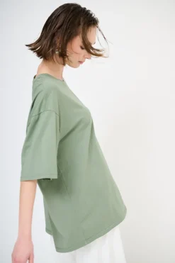 Best KIKISIX T-SHIRT OVERSIZE LUNGA VERDE MILITARE
