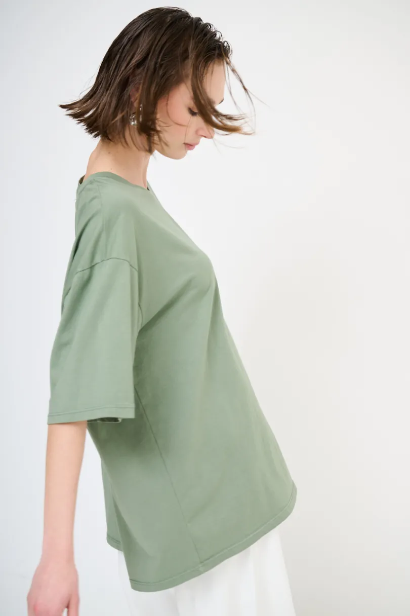 Best KIKISIX T-SHIRT OVERSIZE LUNGA VERDE MILITARE