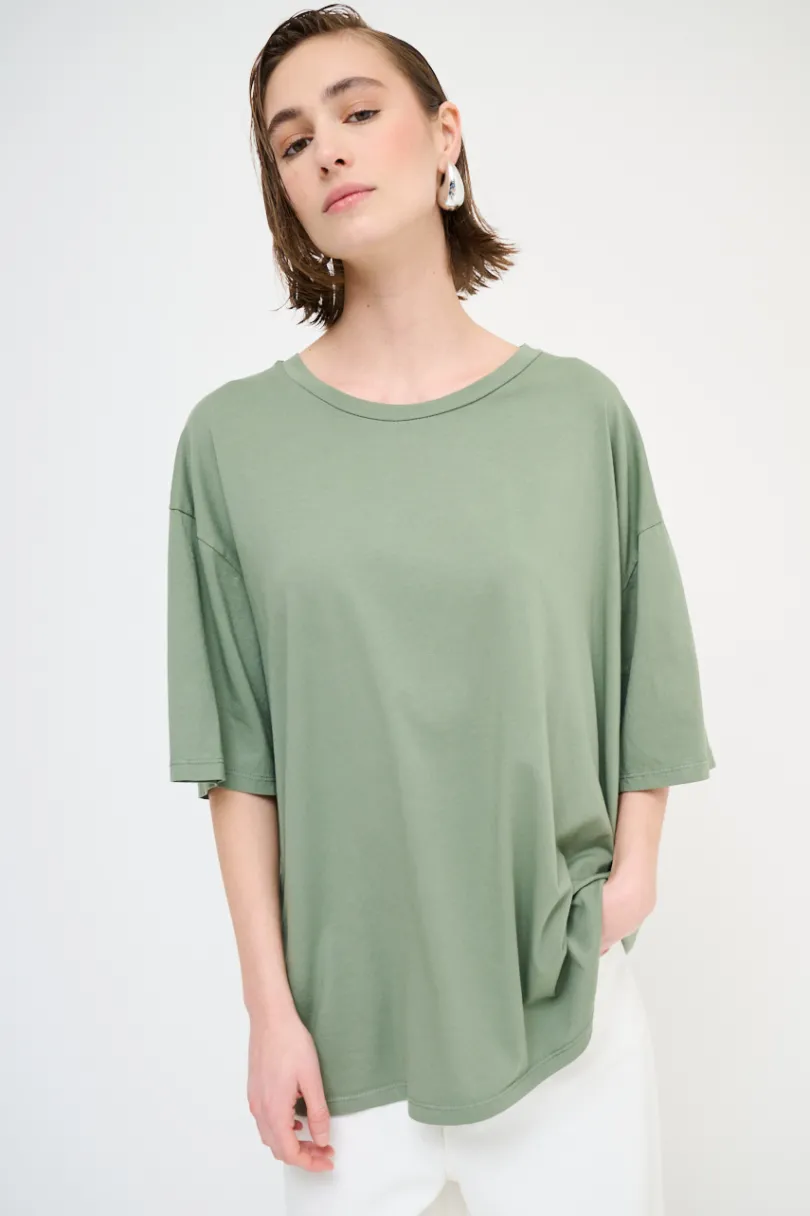 Best KIKISIX T-SHIRT OVERSIZE LUNGA VERDE MILITARE