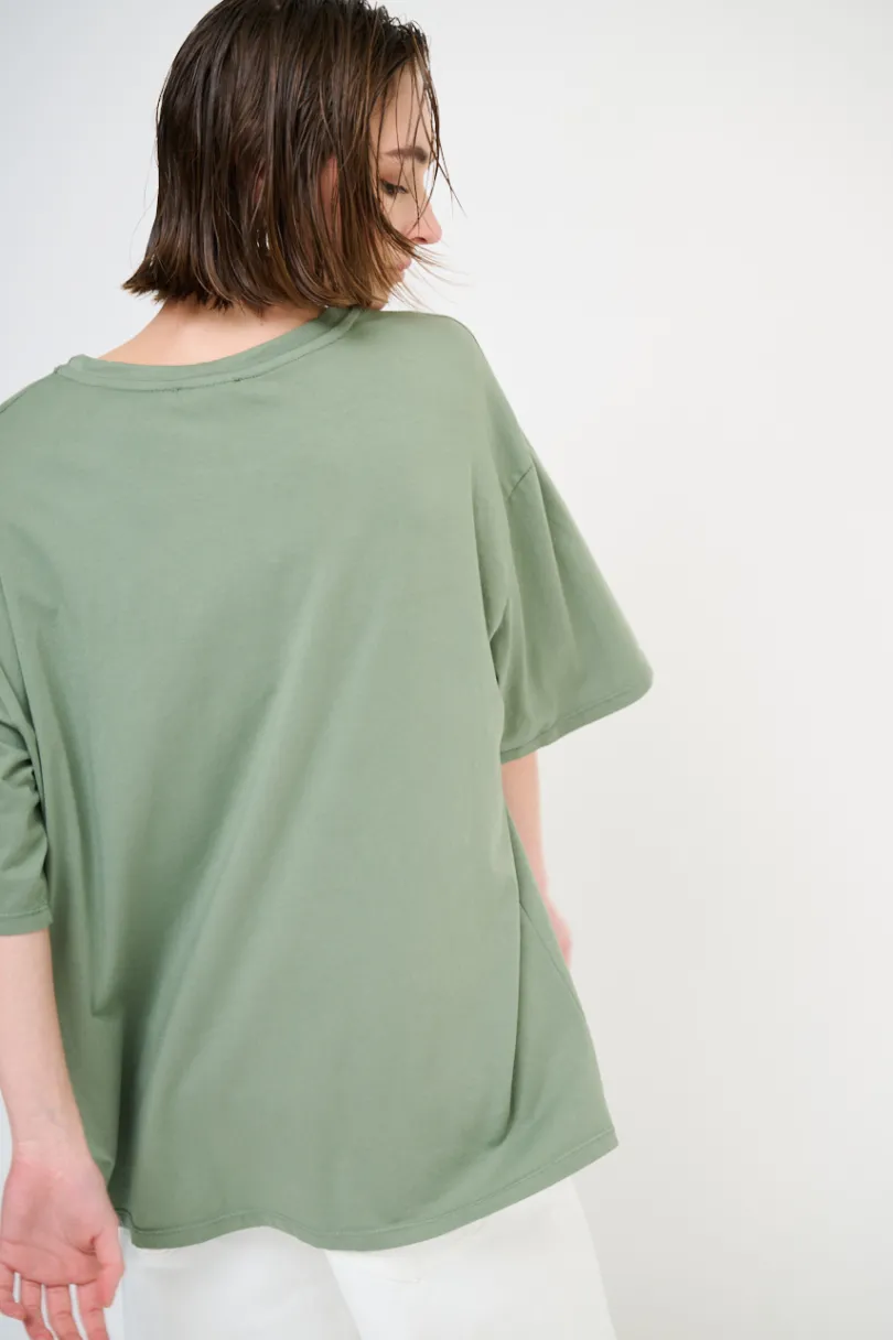 Best KIKISIX T-SHIRT OVERSIZE LUNGA VERDE MILITARE