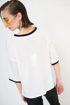 Hot KIKISIX T-SHIRT PARICOLLO E FONDO MANICA COSTINA BIANCO/NERO