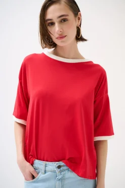 Best KIKISIX T-SHIRT PARICOLLO E FONDO MANICA COSTINA ROSSO/PANNA