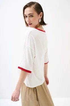 Best KIKISIX T-SHIRT PARICOLLO E FONDO MANICA COSTINA BIANCO/ROSSO