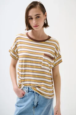 Discount KIKISIX T-SHIRT SCATOLINA CON TASCA RIGHE VINO