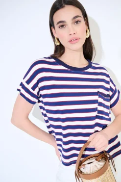 Clearance KIKISIX T-SHIRT SCATOLINA CON TASCA RIGHE BLU