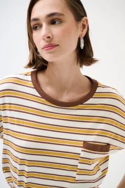 Discount KIKISIX T-SHIRT SCATOLINA CON TASCA RIGHE VINO