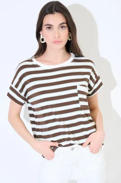 Fashion KIKISIX T-SHIRT SCATOLINA CON TASCA RIGHE MORO
