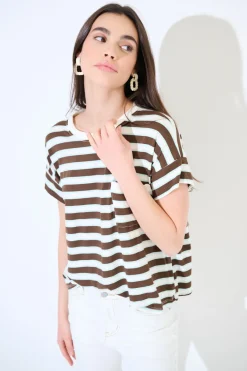 Fashion KIKISIX T-SHIRT SCATOLINA CON TASCA RIGHE MORO
