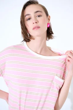 Hot KIKISIX T-SHIRT SCATOLINA CON TASCA RIGHE ROSA