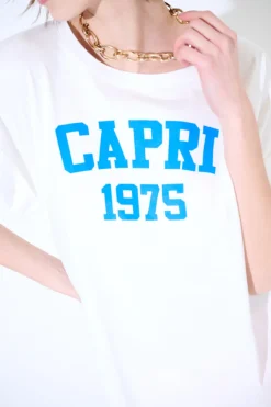 New KIKISIX T-SHIRT SCRITTA CAPRI 1975 BLU