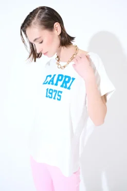 New KIKISIX T-SHIRT SCRITTA CAPRI 1975 BLU