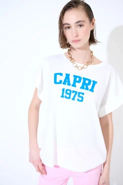 New KIKISIX T-SHIRT SCRITTA CAPRI 1975 BLU