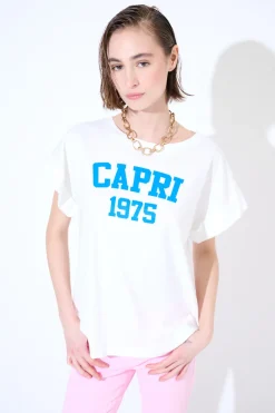 New KIKISIX T-SHIRT SCRITTA CAPRI 1975 BLU