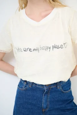 New KIKISIX T-SHIRT SCRITTA CUORE GLITTER+PIZZO BIANCO