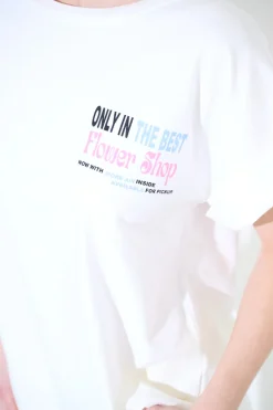 Best KIKISIX T-SHIRT SCRITTA FLOWER SHOP DAV. STAMPA SUL DT BIANCO