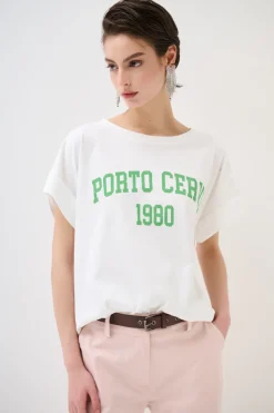 Sale KIKISIX T-SHIRT SCRITTA PORTO CERVO 1980 VERDE