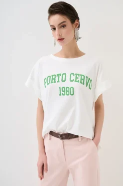 Sale KIKISIX T-SHIRT SCRITTA PORTO CERVO 1980 VERDE