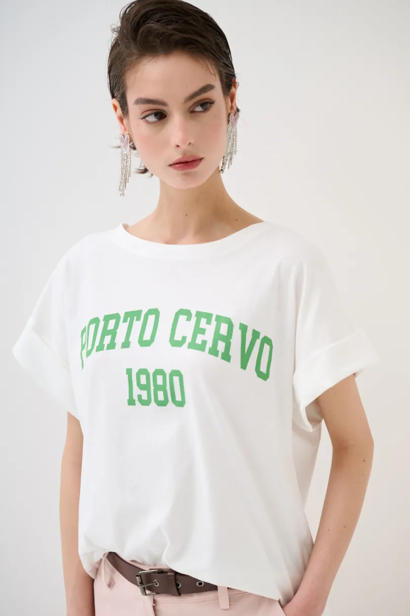 Sale KIKISIX T-SHIRT SCRITTA PORTO CERVO 1980 VERDE