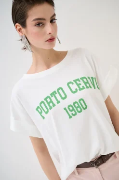 Sale KIKISIX T-SHIRT SCRITTA PORTO CERVO 1980 VERDE