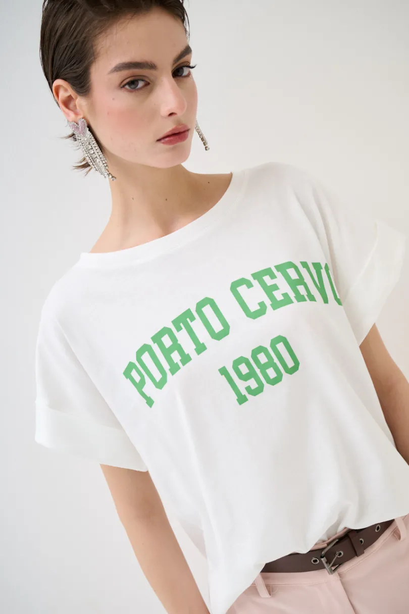 Sale KIKISIX T-SHIRT SCRITTA PORTO CERVO 1980 VERDE