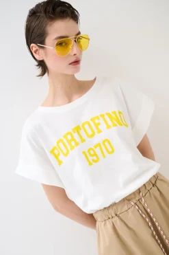 Outlet KIKISIX T-SHIRT SCRITTA PORTOFINO 1970 GIALLO
