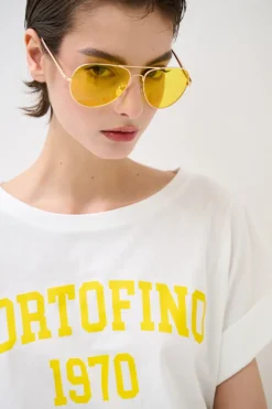 Outlet KIKISIX T-SHIRT SCRITTA PORTOFINO 1970 GIALLO