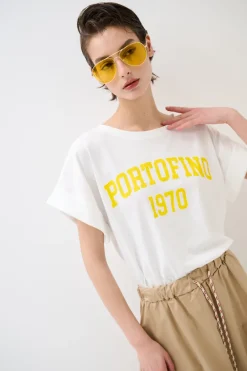Outlet KIKISIX T-SHIRT SCRITTA PORTOFINO 1970 GIALLO