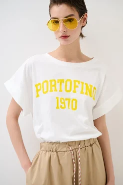 Outlet KIKISIX T-SHIRT SCRITTA PORTOFINO 1970 GIALLO