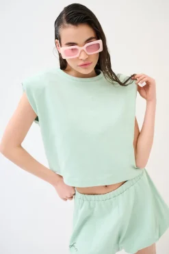 Discount KIKISIX T-SHIRT SPALLINE FELPA CON STAMPA MENTA