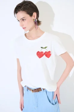 Clearance KIKISIX T-SHIRT STAMPA CILIEGIA BIANCO