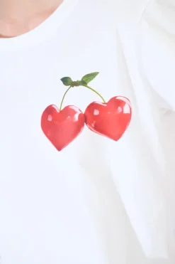 Clearance KIKISIX T-SHIRT STAMPA CILIEGIA BIANCO