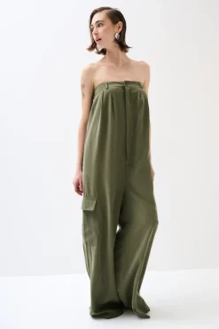 Online KIKISIX TUTA OVER FASCIA CON BOTTONE TENCELL VERDE MILITARE