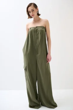 Online KIKISIX TUTA OVER FASCIA CON BOTTONE TENCELL VERDE MILITARE