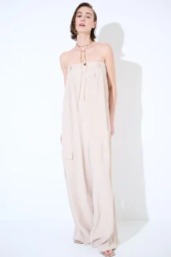 Sale KIKISIX TUTA OVER FASCIA CON BOTTONE TENCELL SABBIA