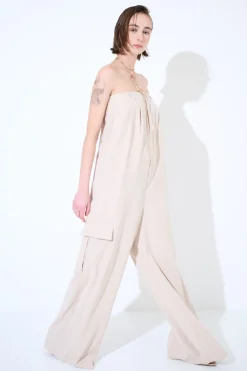 Sale KIKISIX TUTA OVER FASCIA CON BOTTONE TENCELL SABBIA