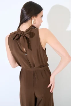 Best KIKISIX TUTA PALAZZO CON FIOCCO DIETRO COFFEE